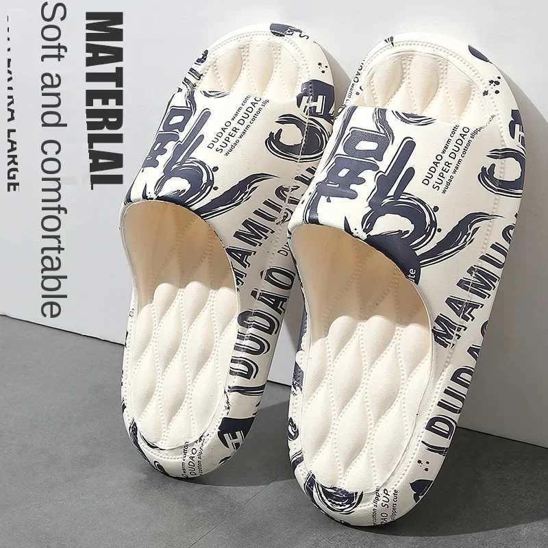 QYCKABY 2024 Mens Summer Slippers Beach Sandals Flip Flop Printing Thick Soled Boys Girls Unisex Home Bath Shoe Large Size 46-47XJ250207