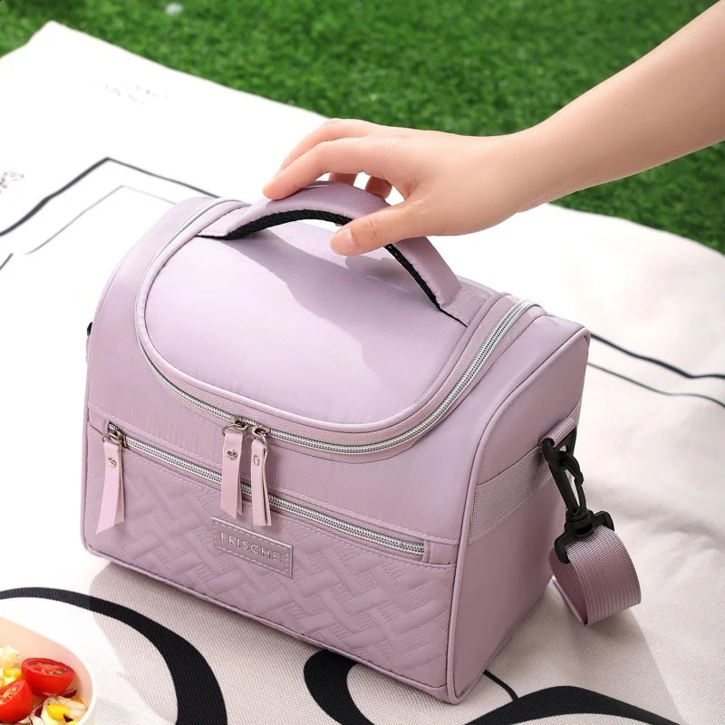 Portable Lunch Bag Food Thermal Box Durable Waterproof Office Cooler Lunchbox with Shoulder Strap Picnic for Couples Unisex 250206
