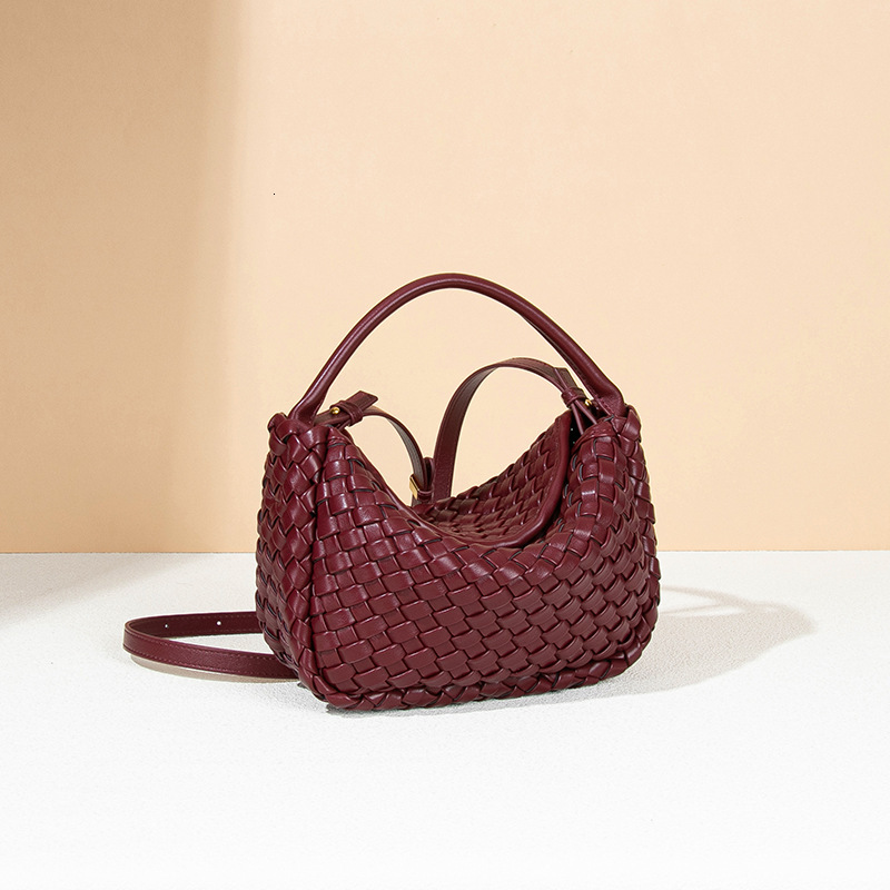 New Advanced Sense Woven Bag Light Luxury Pu Pure Hand Handbag Single Shoulder Crossbody Ingot Dumpling Bag Basket Bag for Women