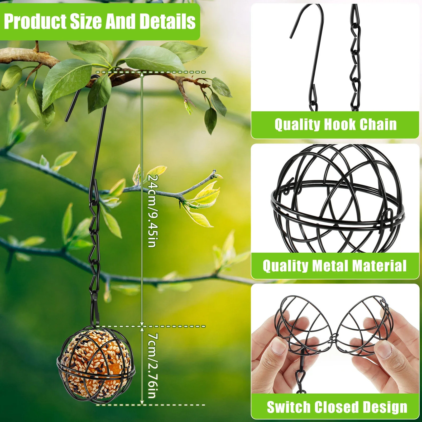 4Pcs Metal Suet Ball Bird Feeder Set with Hanging Chain Squirrel Proof Bird Feeders for Outdoor Garden Hummingbird Feeders 250121
