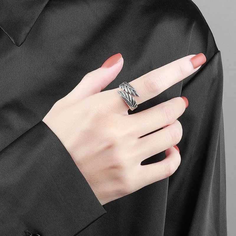 Retro Silver Color Angel Demon Wing Couples Rings for Men Women Punk Hip Hop Open Adjustable Finger Rings Party Jewelry W250207