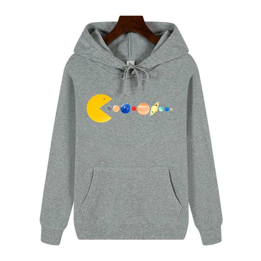 Comfortable and soft autumn and winter with wool simple and creative planet printed mens high-quality casual and warm street hoodie W250207