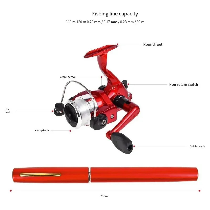 20cm Portable Pocket Telescopic Mini Fishing Pole Pen Shape Folded Rod with Reel Wheel 250530