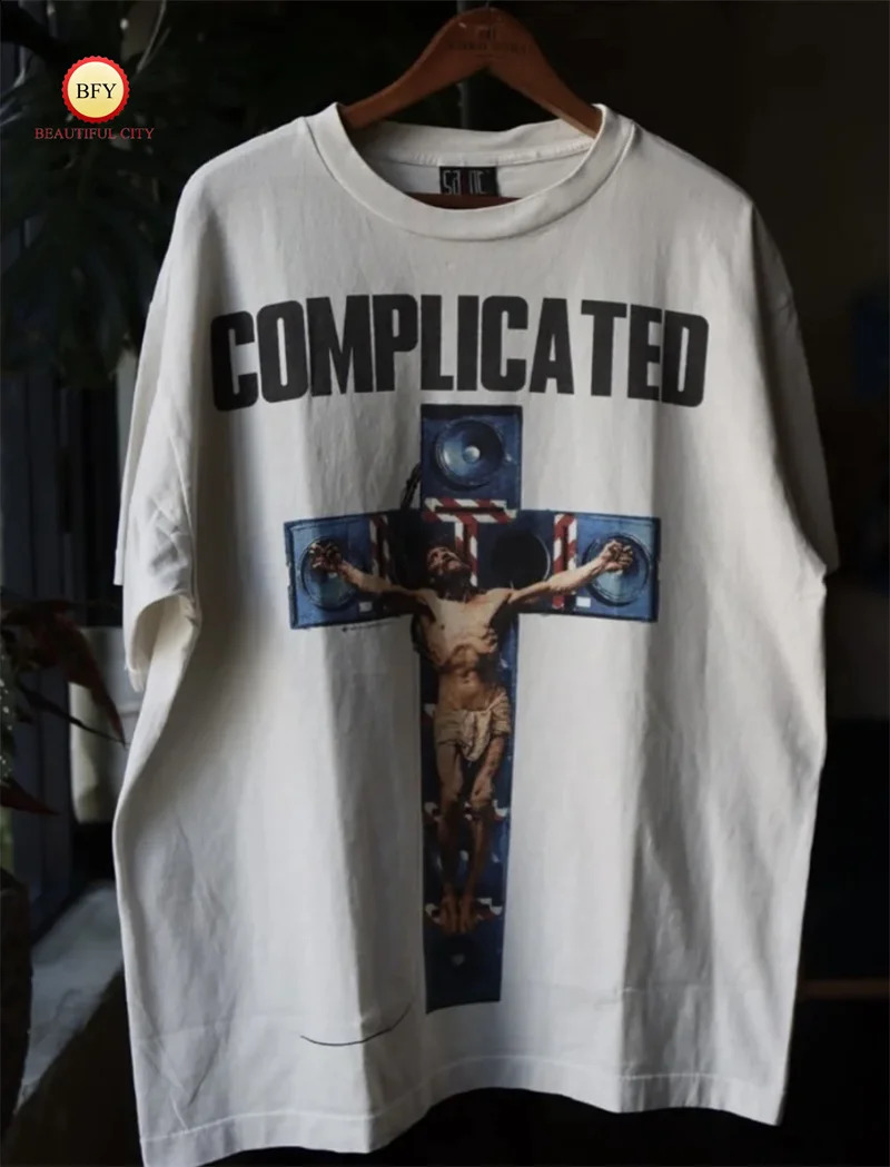Autumn Saint Cross Printed Hip Hop Casual Loose Round Neck Mens Womens Long Sleeve T-Shirt Tee 250206