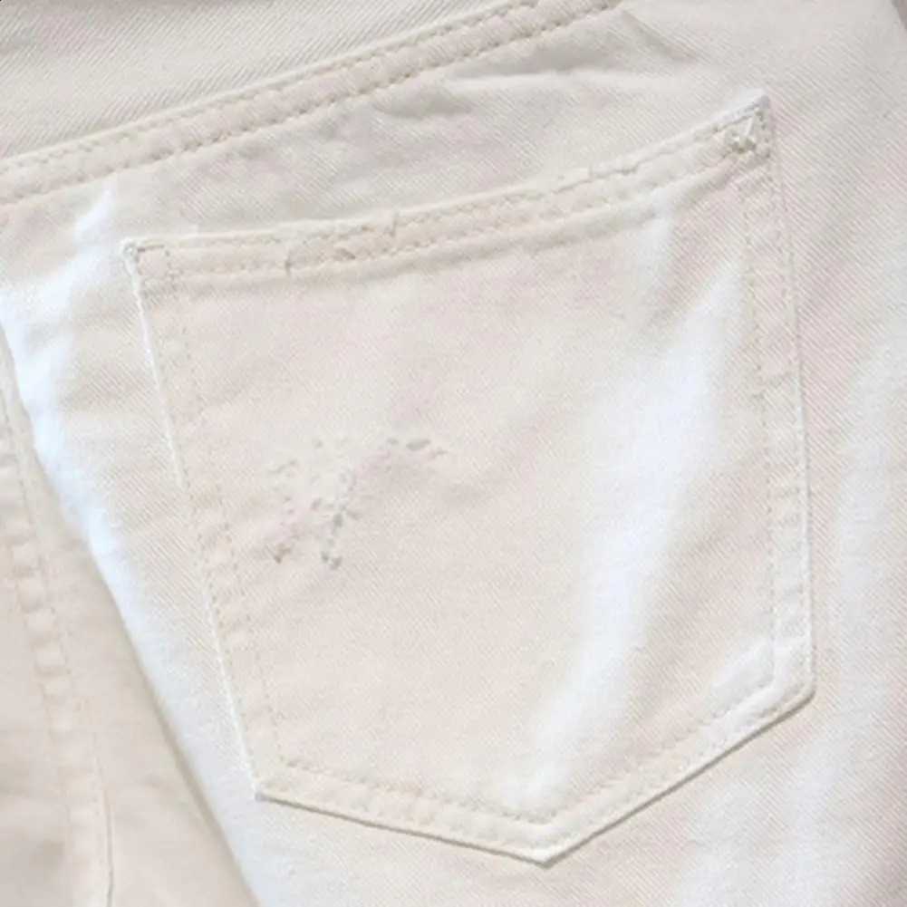 1Pc Knee-length Shorts Ripped Hole Straight Men Summer Short Jeans Mid Waist Multi Pockets Match Top Hip Hop Men Summer Shorts 250206