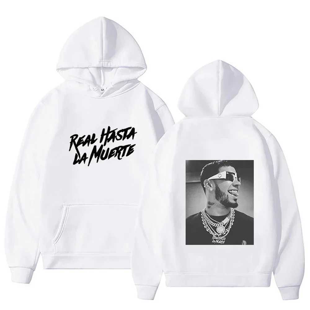 Autumn Fleece Mens Hoodies Anuel AA Real Hasta La Muerte Print Sweatshirts Streetwear Rapper Loose Pullover Casual Hooded Tops W250207