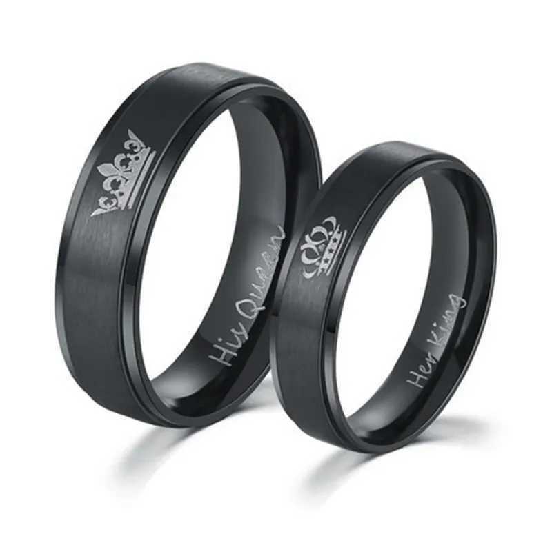 6mm Black color 316L stainless steel HIS QUEEN and HER KING IP Ring for Men and Women W250207