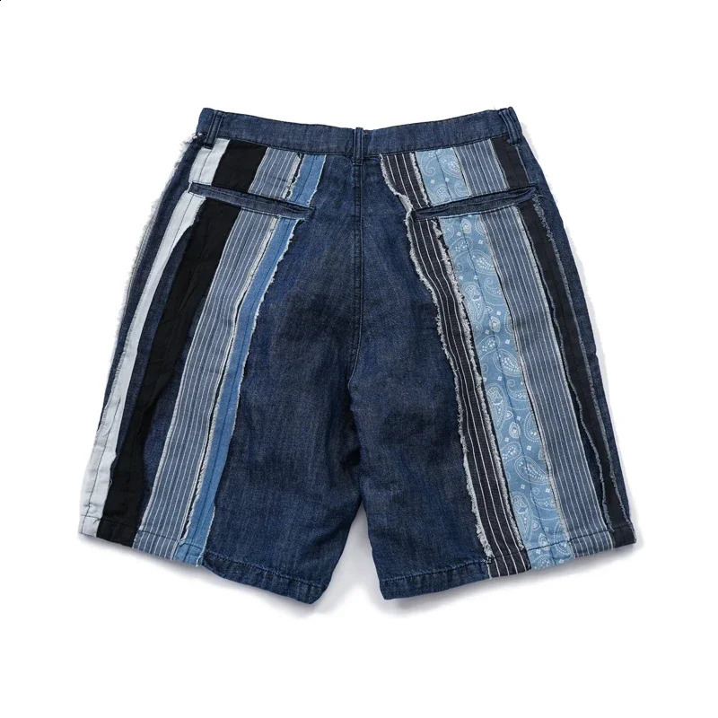 Japanese Retro Personalized Handmade Ethnic Style Patch Patchwork Summer Mens Thin Denim Shorts 250120