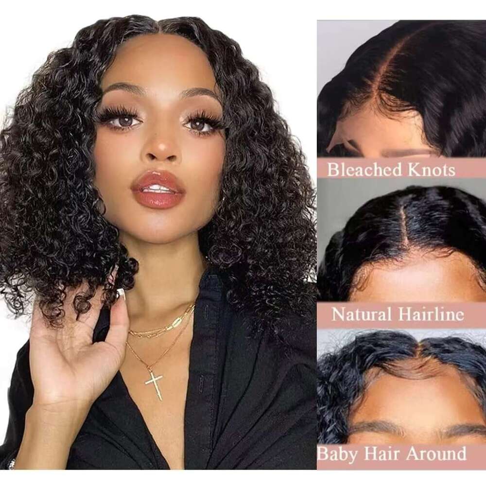 Wear Go Glueless Short Deep Human Hair Wigs Water Wave Frontal Kinky Curly Bob Transparent Lace Front Wig