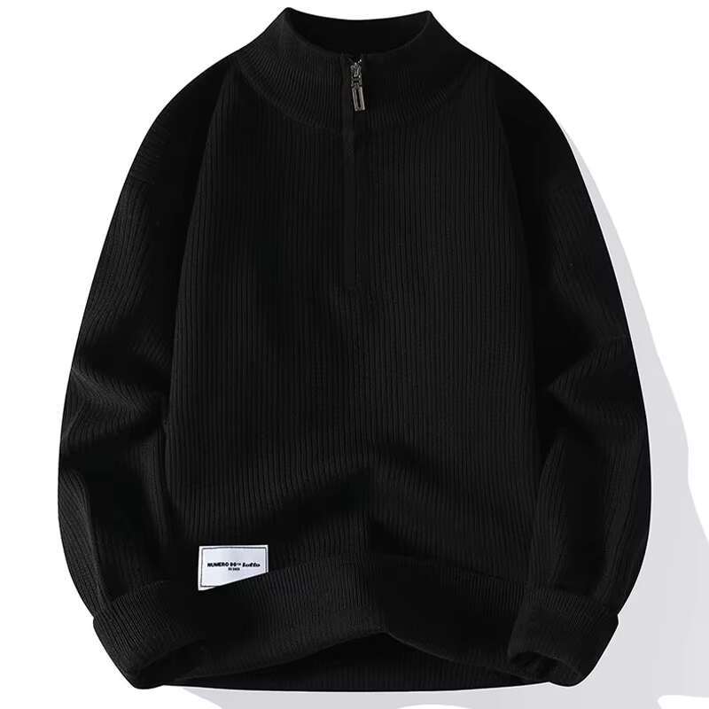 Autumn Winter Men Sweater Vintage Mock Neck Solid Color Knitted Pullovers Loose Haruku Mens Retro Knitting Sweaters S50