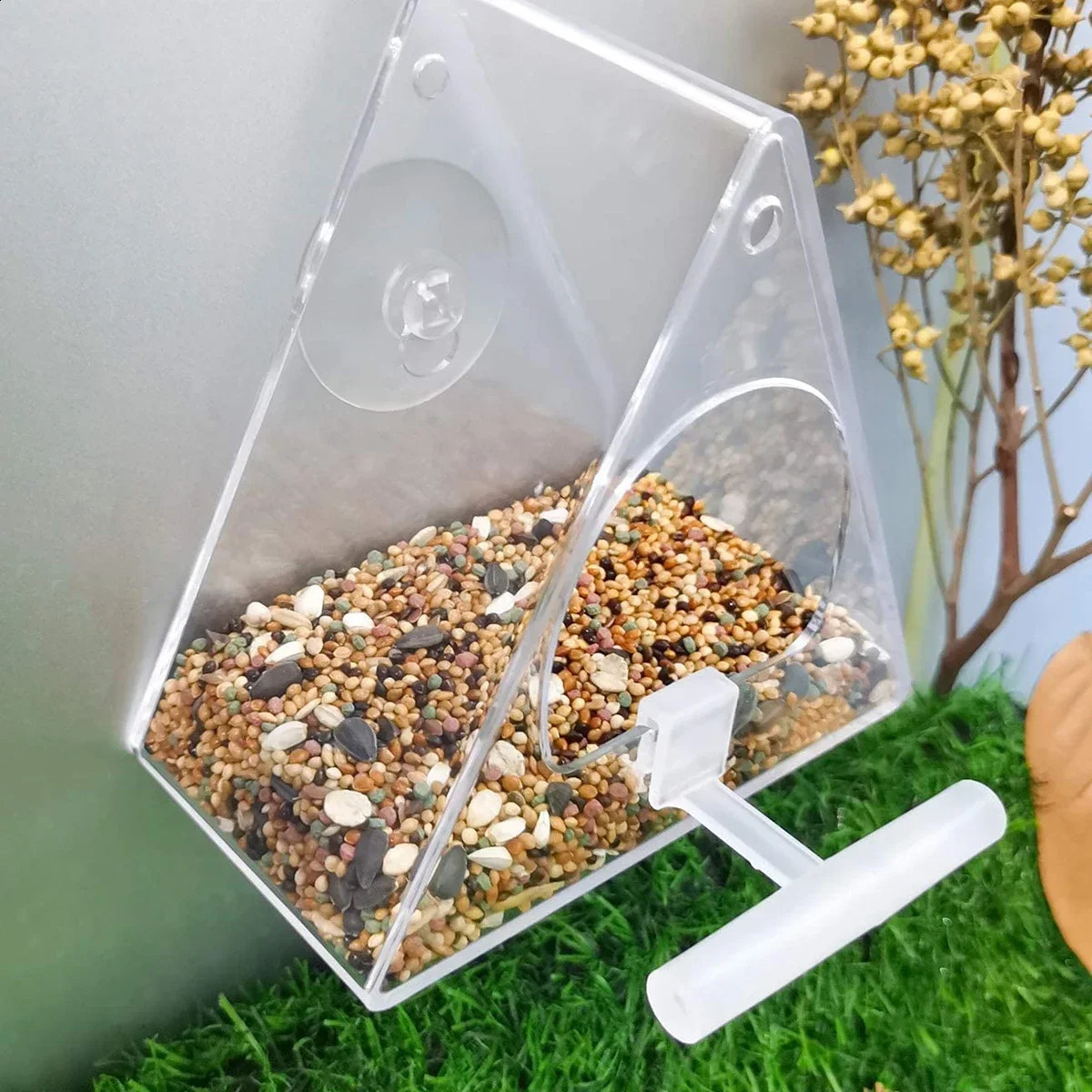 Acrylic Bird Feeder Hanging Seed Feeder Clear Wild Bird Seed Feeder Durable Window View Garden Outdoor Bird Feeding Supplies 250207