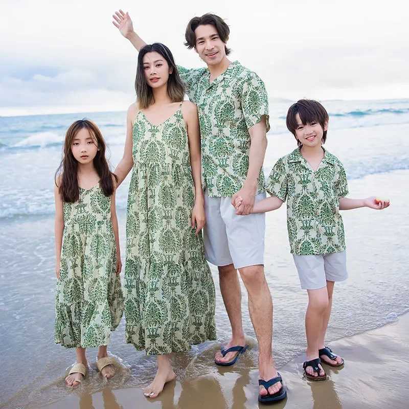 Polynesian clothing family set beach mom and daughter bohemian dress dad and son vacation shirt dad mom child matching clothes W250207