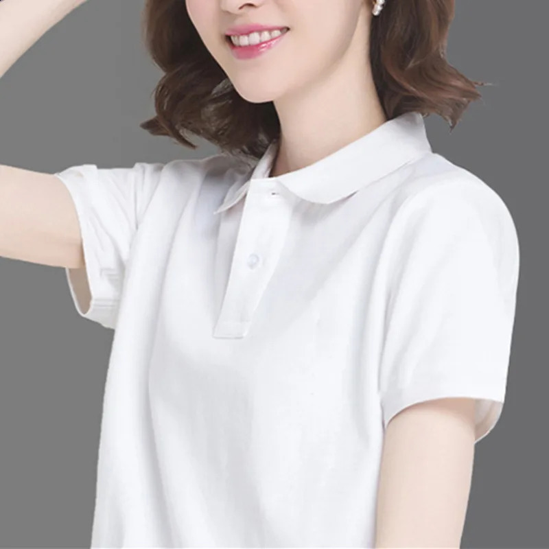 Summer solid color college style sports polo shirt female student class uniform shirt collar short sleeved T-shirt for wo 250207