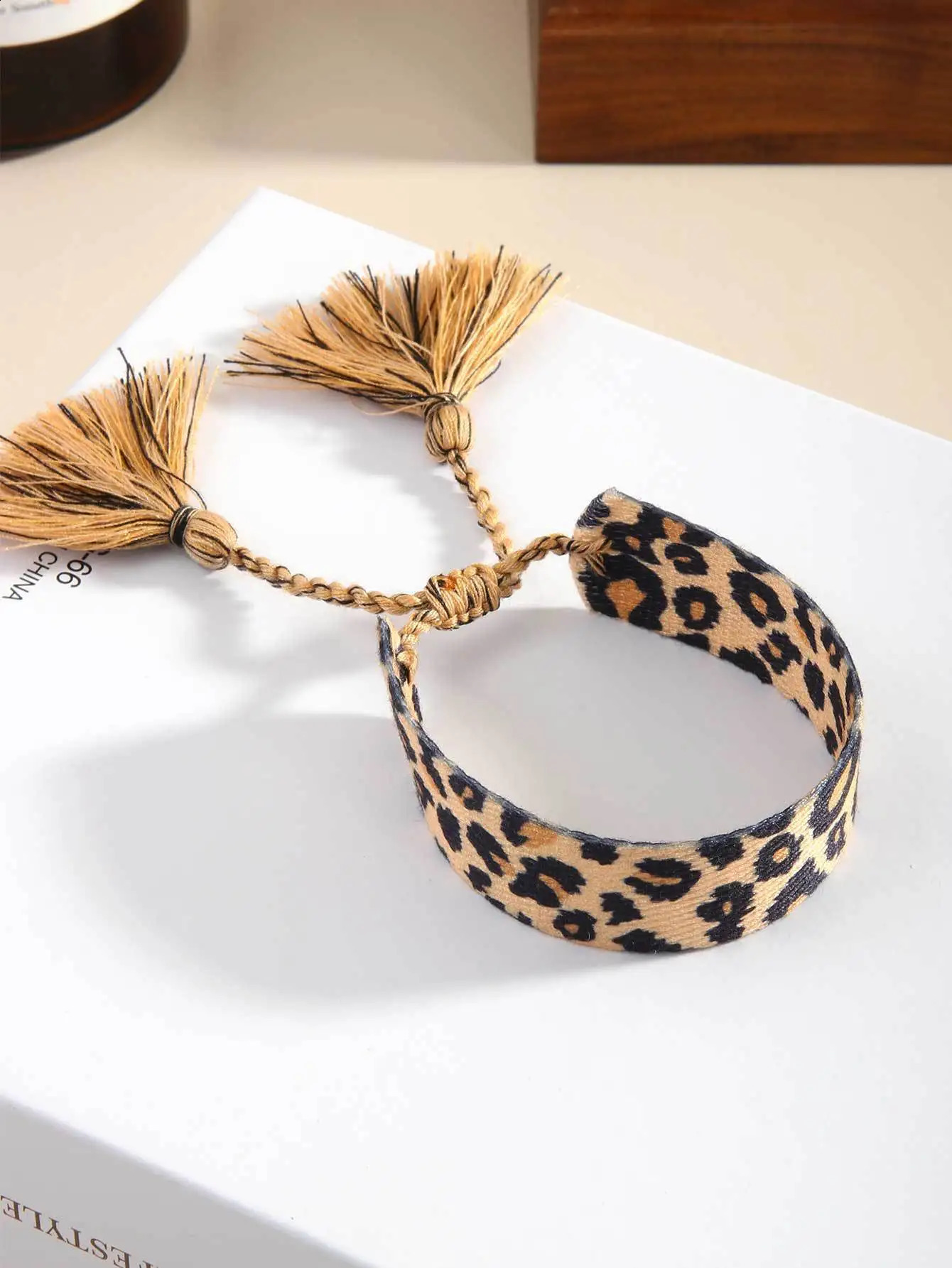 Bohemian Style Simple Leopard Print Wristband Hand-Knotted Fabric Rope Vintage Handmade Bracelet 250206