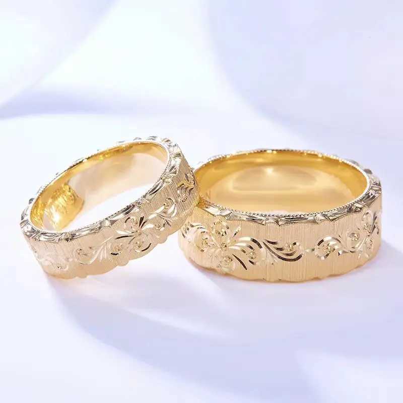 Customized designer hand carved floral style S925 pure silver mens and womens couple rings carved for weddings and engagements W250207