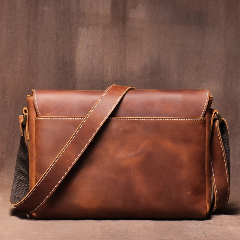 LUOKIR Vintage Crazy Horse Mens Crossbody Bag Genuine Leather Shoulder High Quality Simple Flap Cowhide Messenger Bags 250206