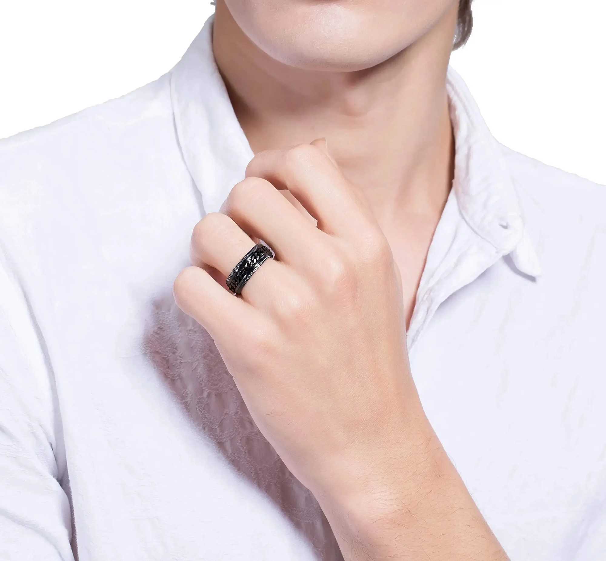 Fashion Couple Rings Exquisite Women Rhinestones Zirconia Rings Set Simple Men Stainless Steel Chain Rings Wedding Band Jewelry W250207