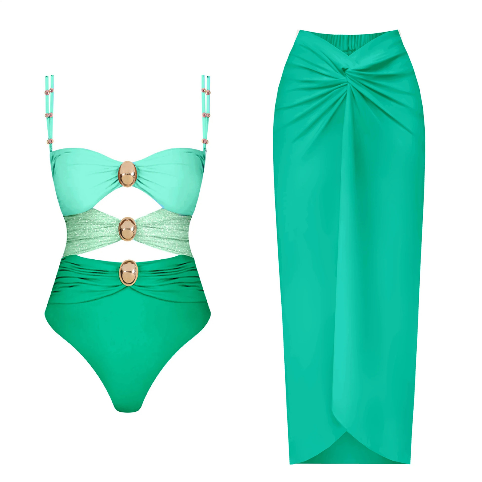 2024 Cut Out One Piece Swimsuit with Skirt Women Hollowen Swimwear Monokini Patchwork Bodysuit Bathing Suit Beach Wear 250207