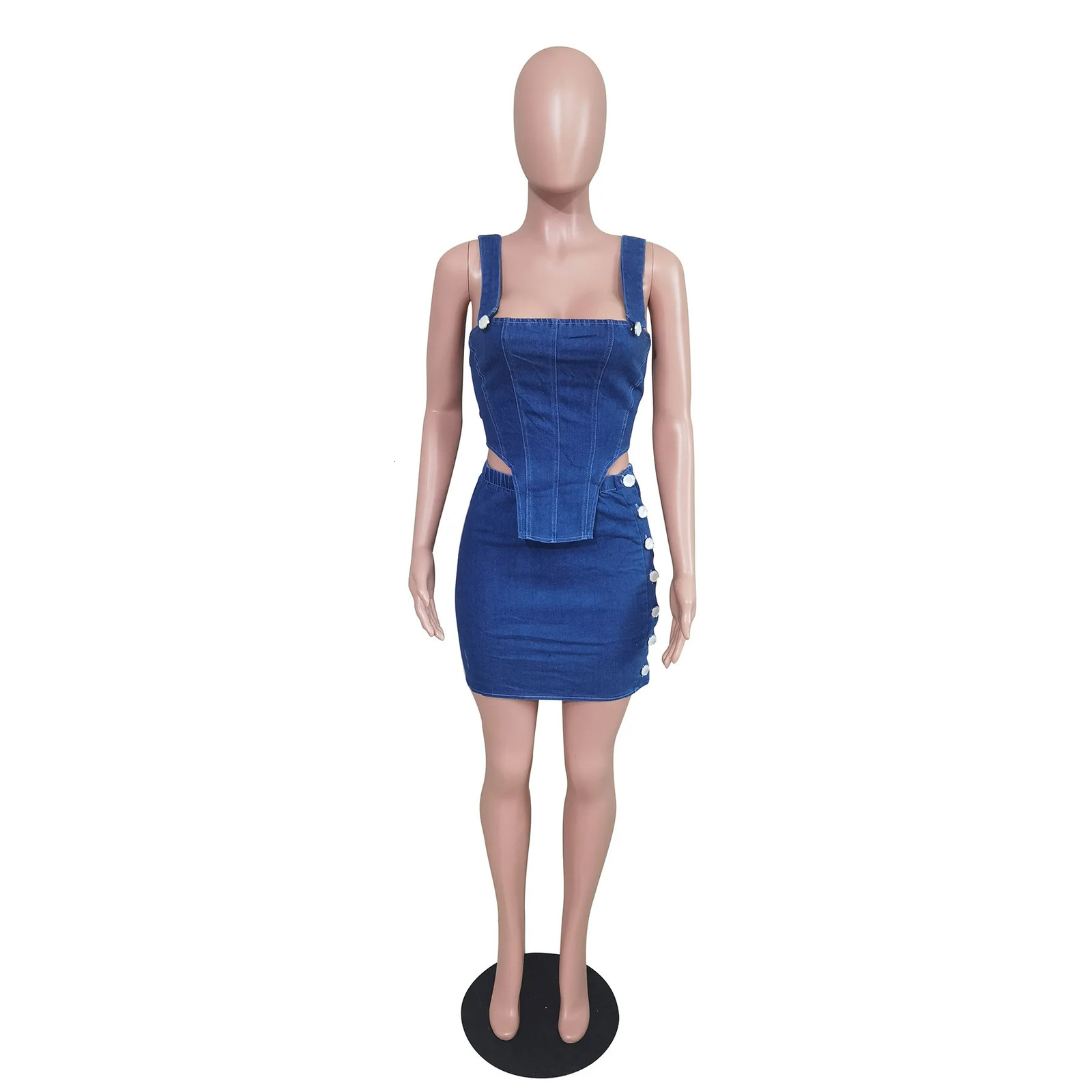 Elegant Denim Womens Set Bodycon Midi Mini Skirt Suit and Tank Top Street Jeans Two 2 Piece Set Summer Outfits 250207