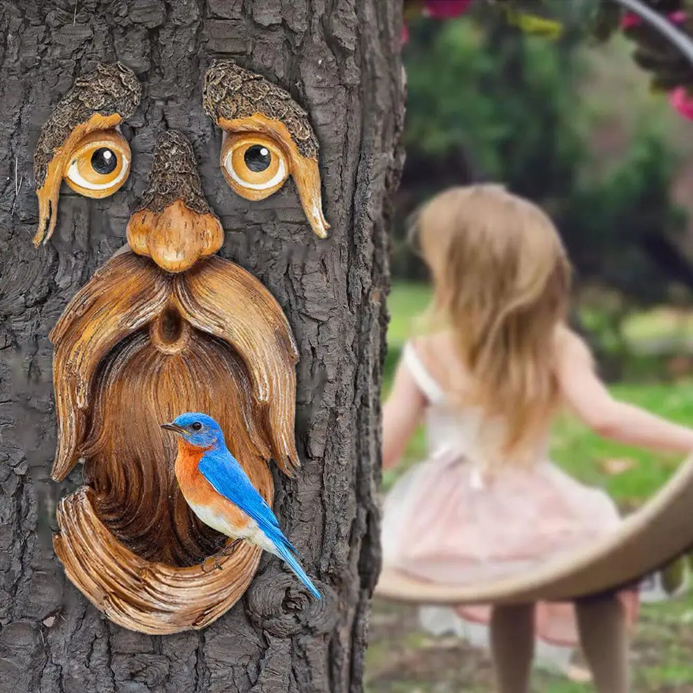 Bird Feeder Resin Tree Face Bird Feeder Courtyard Yard Garden Decorations Whimsical Tree Hugger Sculpture Art Decor 250207