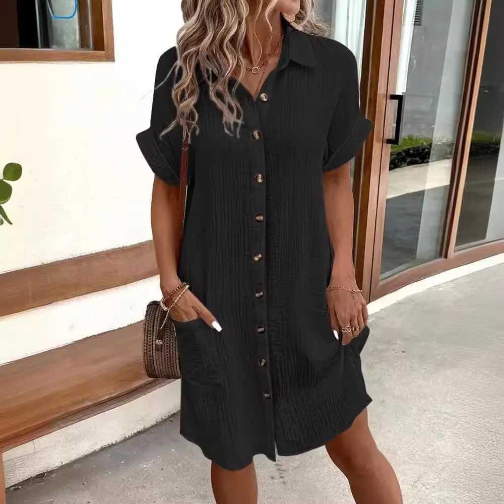 Fashion Loose Dress for Women Single Breasted Raglan Sve Dresses With Pocket Women Summer Tunic Short Shirt Dress Office LadyXJ2500207