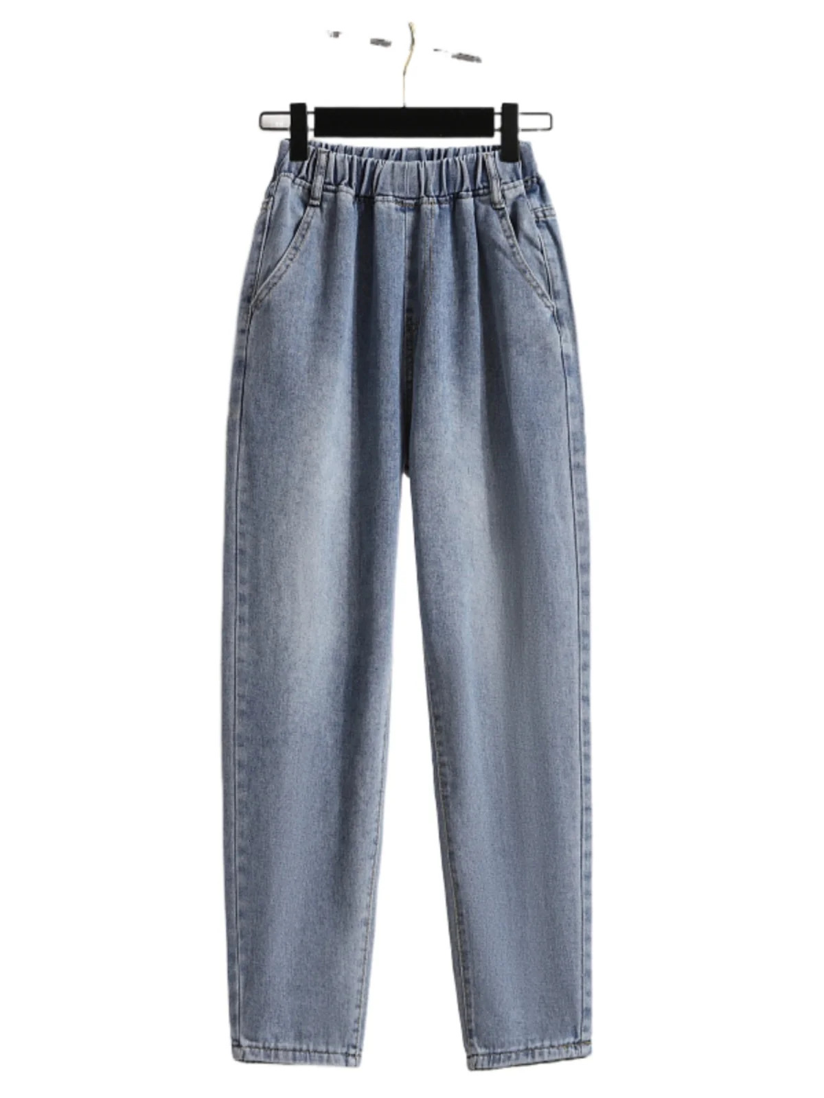 Large Size High Waisted Jeans Fashion Loose Elastic Waist Casual Harlan Pants 2024 Autumn AnkleLength Denim 250121