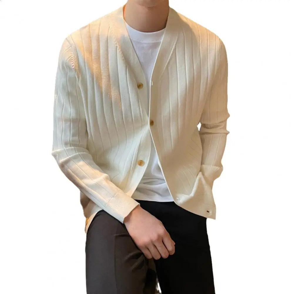V-neck Cardigan Sweater Mens V Neck Knitted Cardigan Sweater Thick Warm Windproof Coat for Fall Winter Casual Daily Wear 250206
