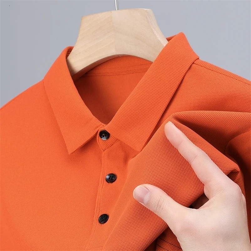 Mens Fashion Waffle Solid Short Sleeved Polo Shirt Summer Breathable Comfortable Top 250206