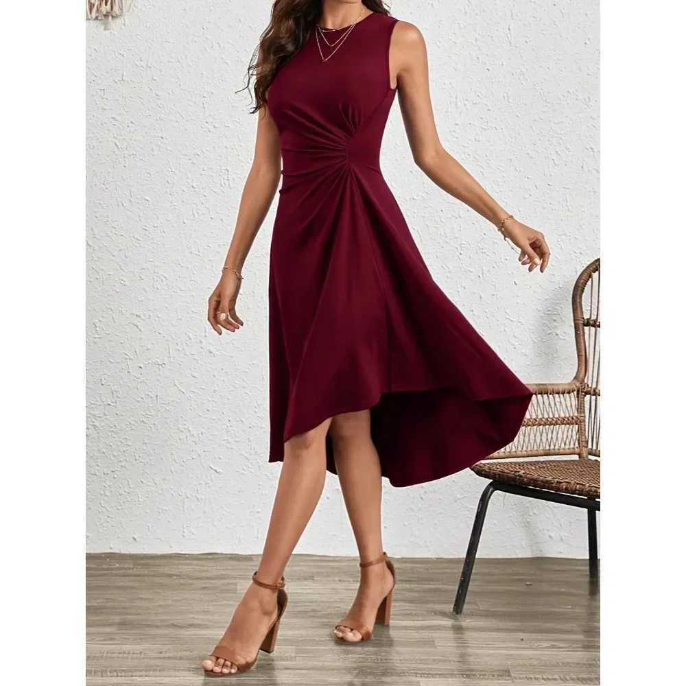 Womens Summer Sveless Ruched Waist Flowy A Line High Low Midi Cocktail Party DressXJ2500207