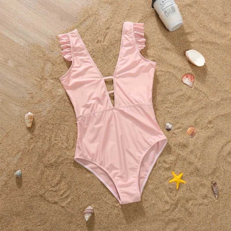 Mom and Daughter Matching Clothes 2024 Summer Women Girls One-Piece Suit Swimwear Ruffles Beachwear Push Up High Waist Swimsuit W250207