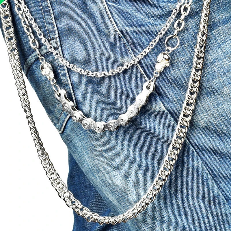 Punk waist chain silver Trouser mens jeans pants belt cool metal stone hiphop summer jewelry 250207
