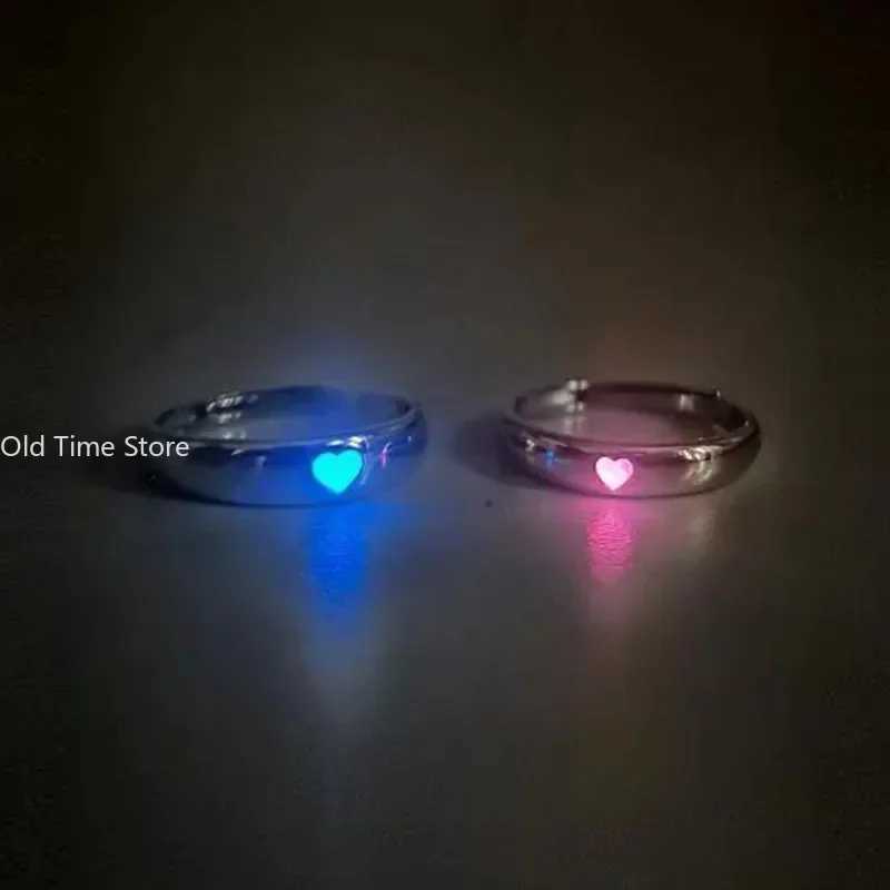 Blue Pink Luminous Ring For Couple Creative Love Heart Index Finger Ring Glowing In The Dark Rings Jewelry Valentines Day Gift W250207