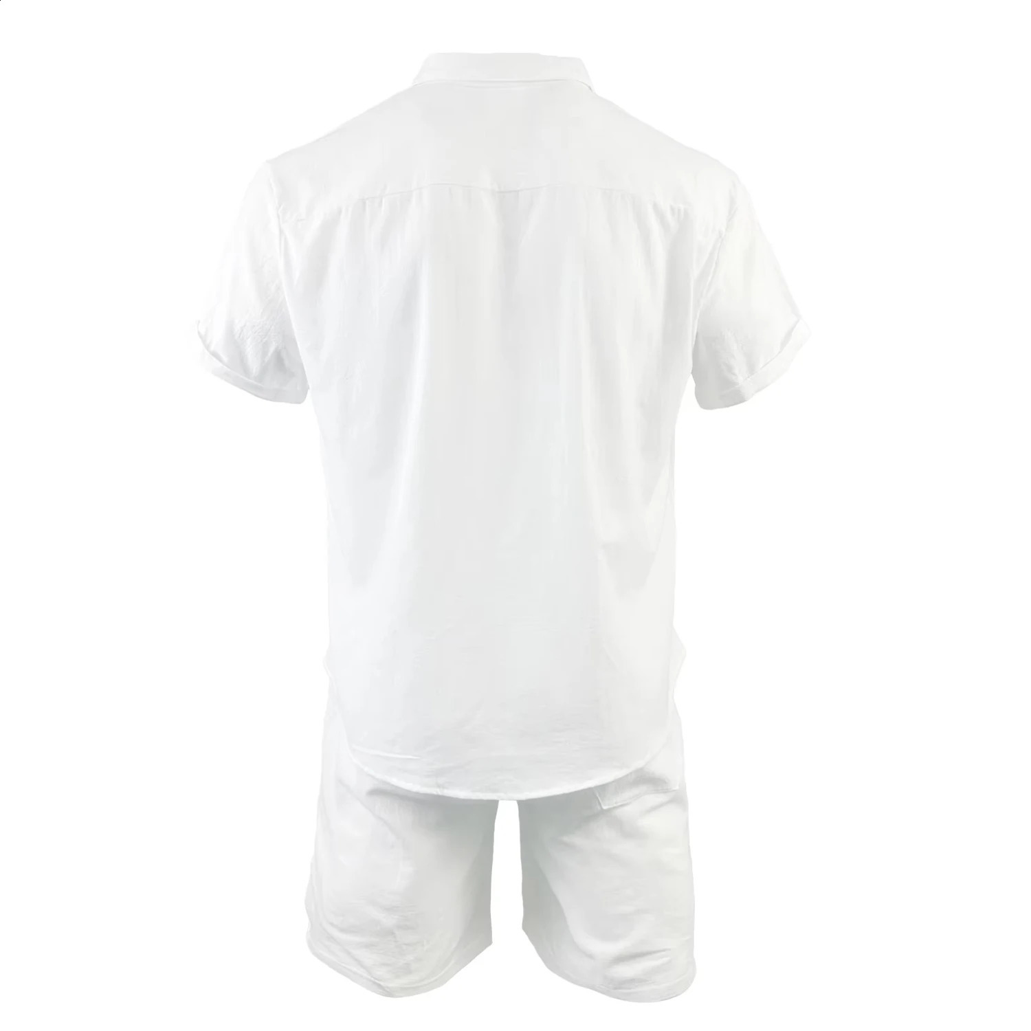 Cotton Linen Shirt Set Mens Hawaii Pleated Pocketed Loose Cuban Collar Breathable Comfortable White Men Outdoor Leisure 250108