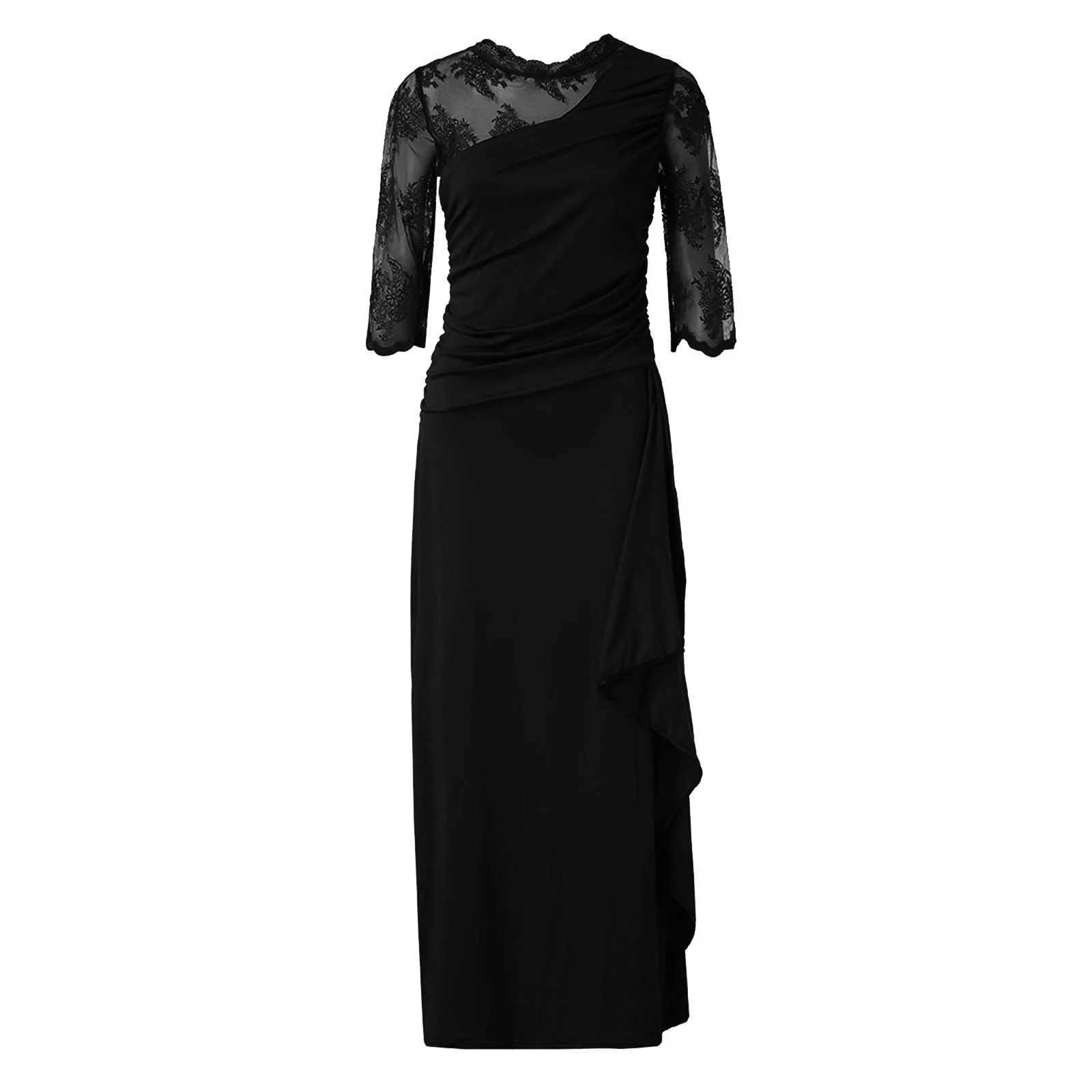 Ele Party Dresses Woman Lace See Through Round Neck Mid Sve Formal Wedding Gowns For Women High Waisted Evening DressesXJ2500207