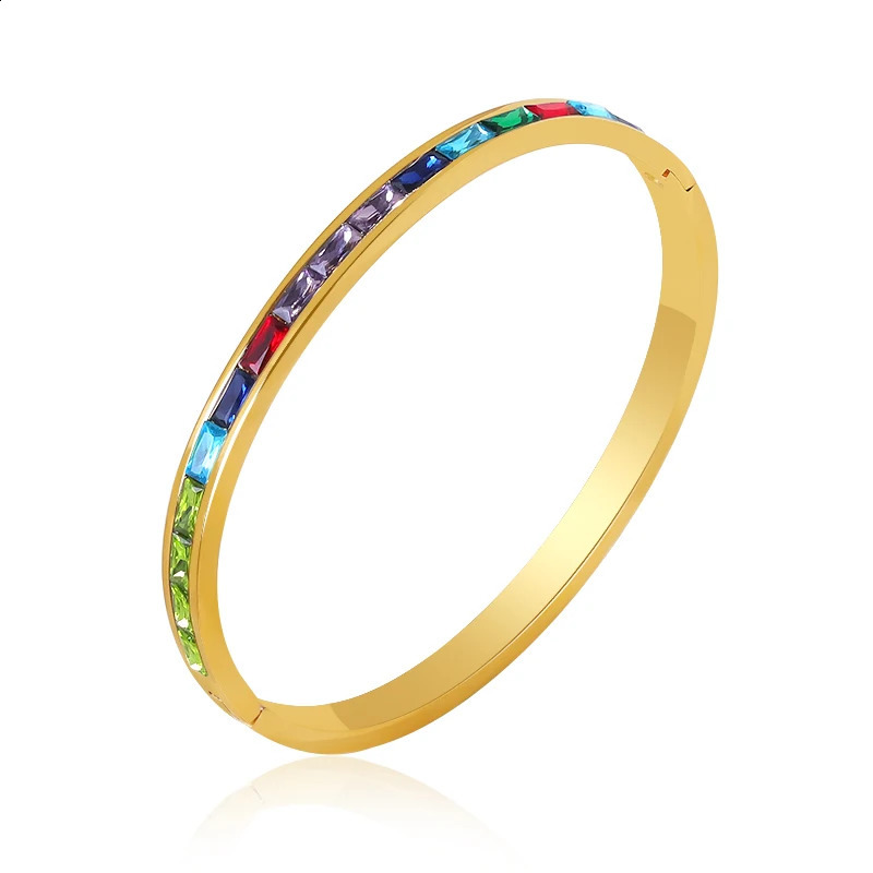 MOONLIGHT Fashion Colored Square Rhinestones Bangles Steel Bracelet for Woman Female Jewelry Gift Women Accessories 250207