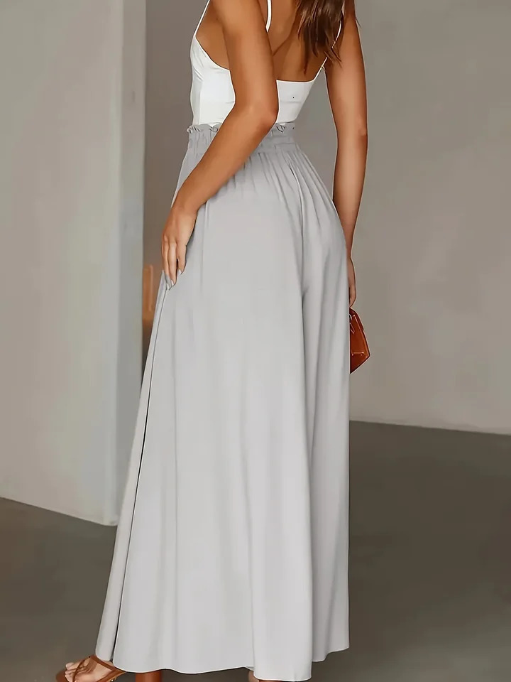 Plus Size Wide Leg Pants Comfortable Slight Stretch FabricElegant Solid Color Po cket DetailsDrawstring Elastic Wai 250207
