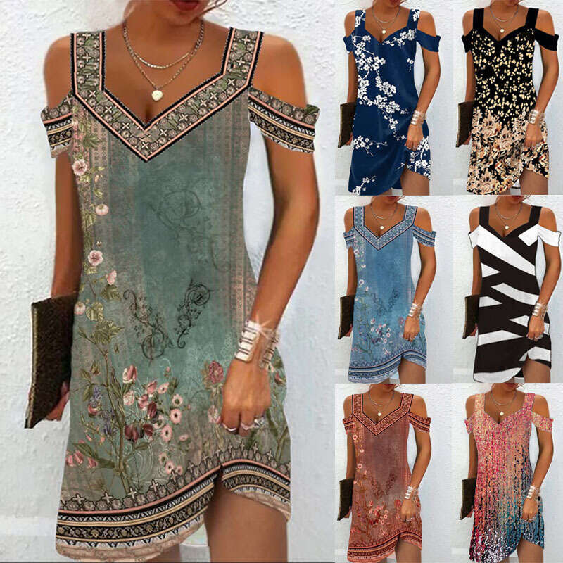 summer hot selg V-neck sexy off shoulder sleeves women's printed slim fit jumpsuit 2024 new casual fashion trend clothing