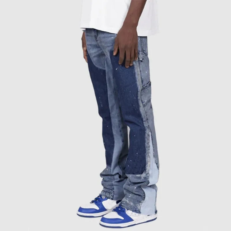 Y2k Jeans Men Painting Patch Baggy Stacked Fashion Work Wear Stretch Denim Flare Pants 250113