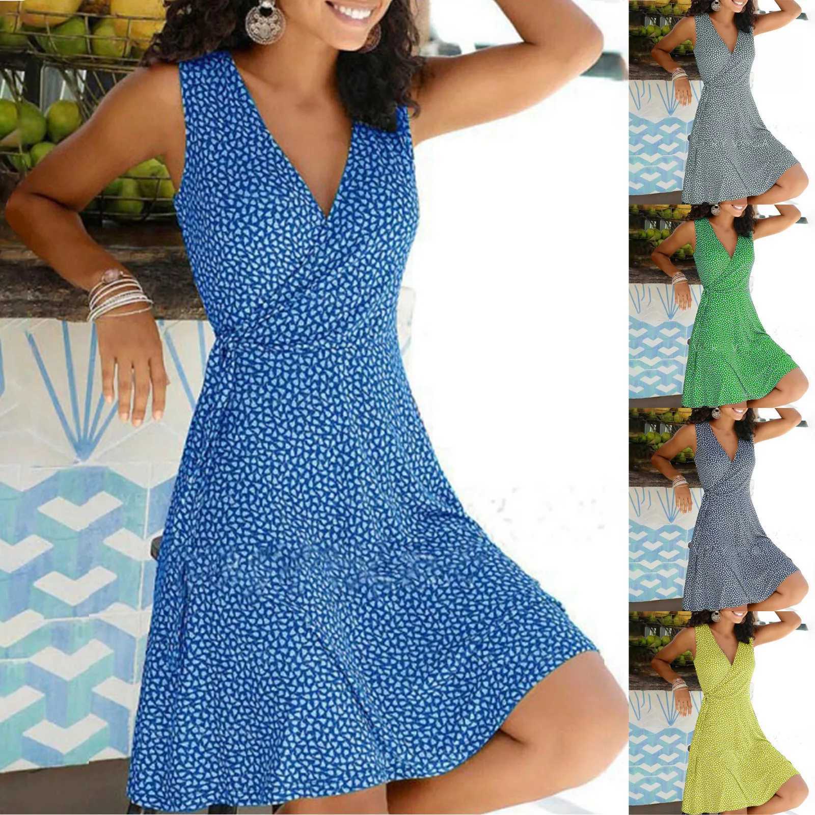 dresses for women 2024 casual plus size Womens Floral Wrap V Neck Midi Dress A Line Swing Cap Sve Midi vestidos de fiestaXJ2500207