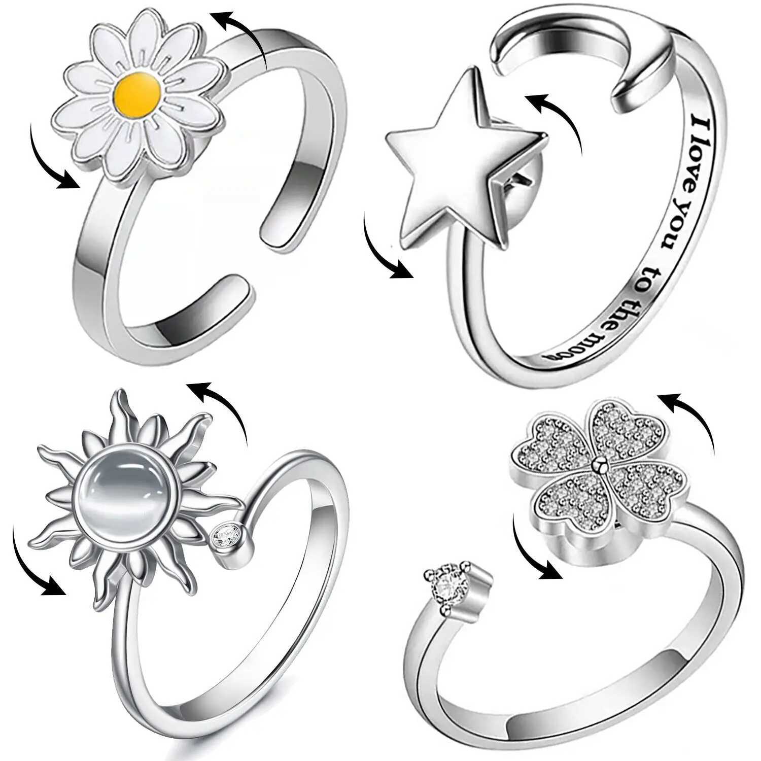 Rotating Ring Engraved Adjustable Anxiety Relief Opening Ring Decompression Zirconia In Women 2024 New Trending W250207