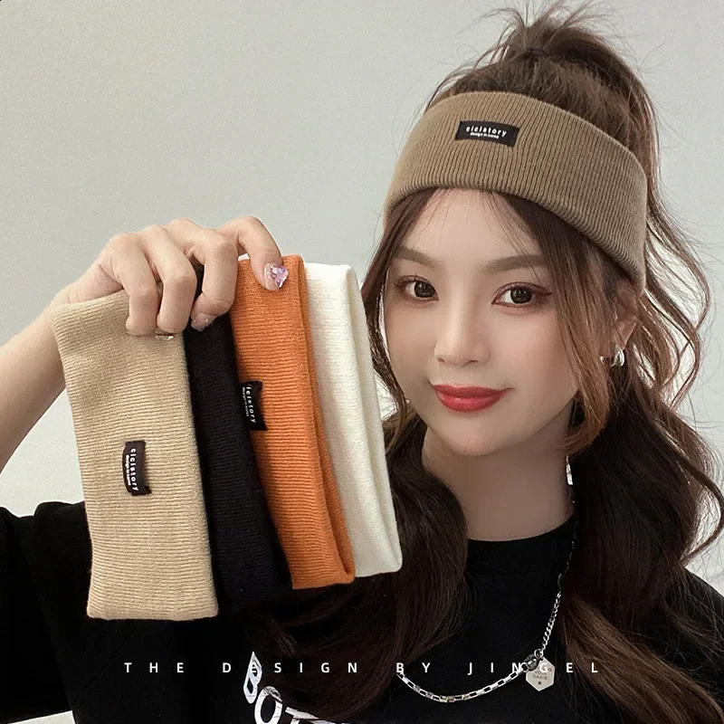 Women Winter Wide Headband Solid Color Knitted Warm Headwrap Girls Punk Elastic Headwear Sports Hair Bands Accessories 250207