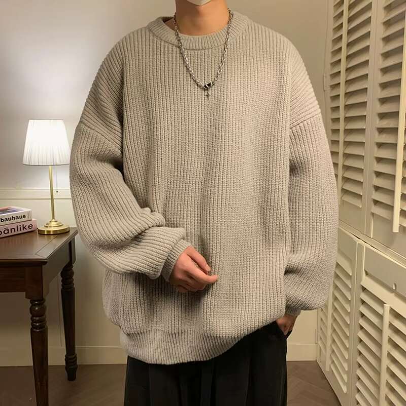 Round Collar Pullover Solid Colour Basic Men Women Autumn Winter Parsimonious Simple Couple Knit Sweater Warm Soft