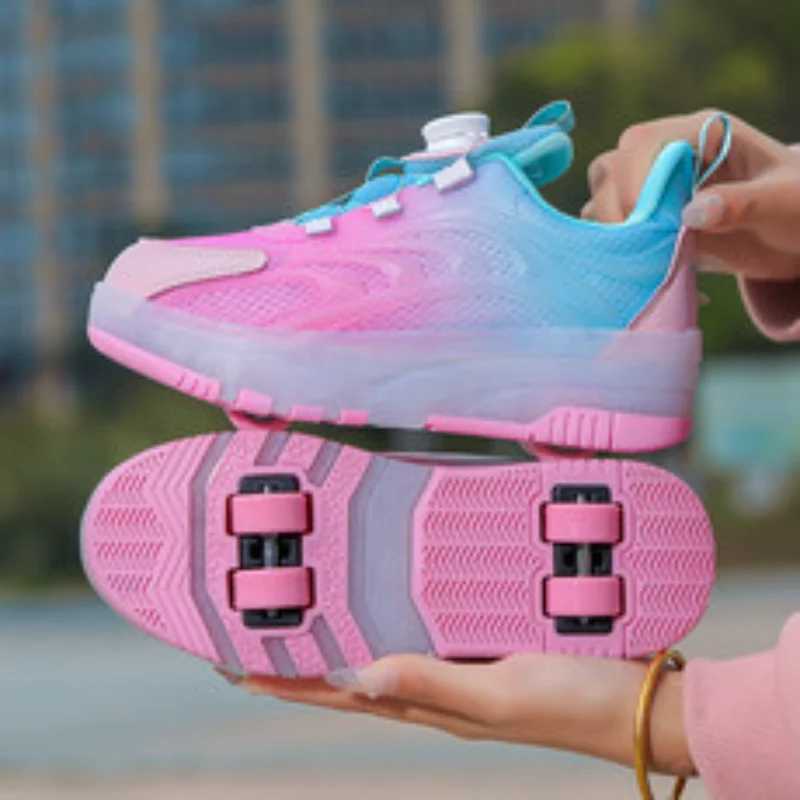 Roller Skate Shoes Kids Fashion Casual Sport 4 Wheels Sneaker Girl Boy Wing Boots Children Birthday Gift Toy Light Up Footwear W250207
