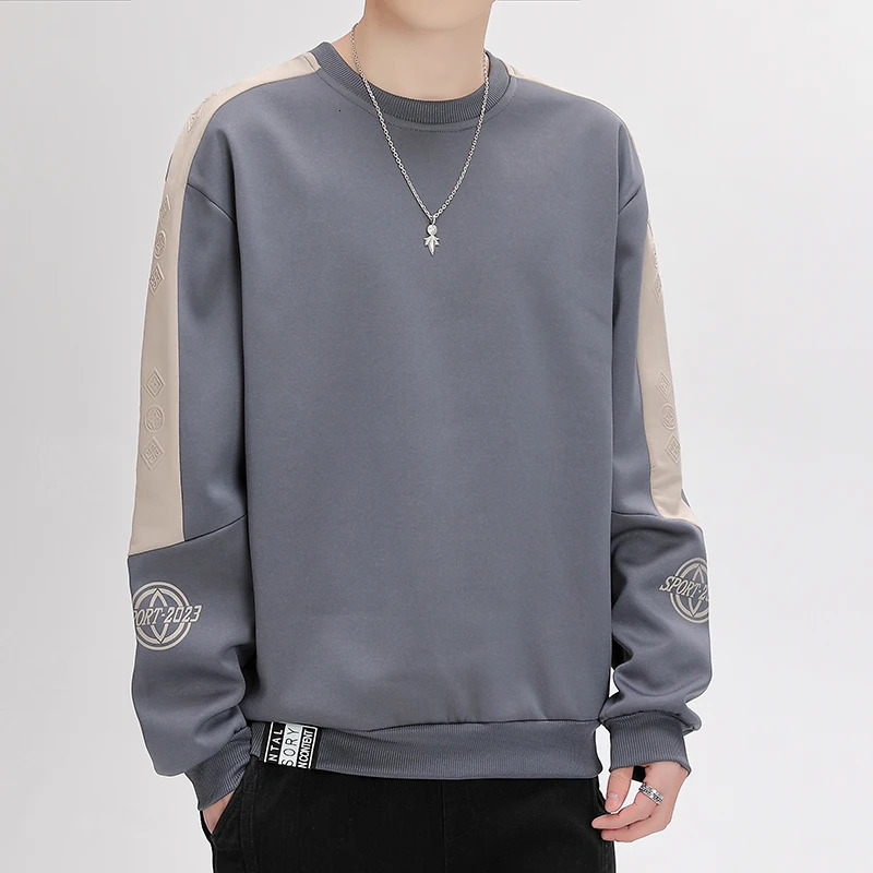 Mens Clothing Pullover Lantern Long Sleeve Crew Neck Geometric Letter Printing Contrast Color Casual Hoodies Classic Tops 250207