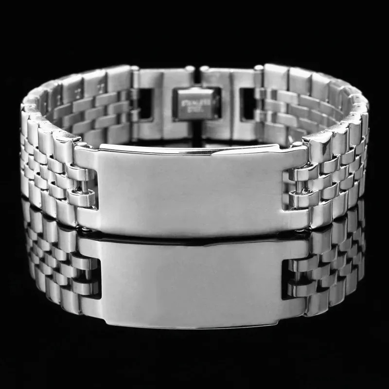 Personalized Custom Name Stainless Steel Bracelet Men watch band Black Engrave Text Id Bracelets Gift Jewelry 250206