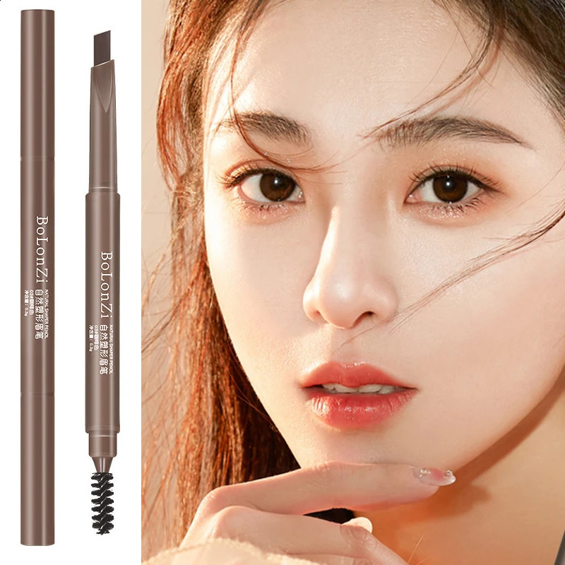 Double Head Eyebrow Natural Smooth Triangular Automatic Brow Pen Waterproof LongLasting Black Brown Eyes Pencil with Brush 250108