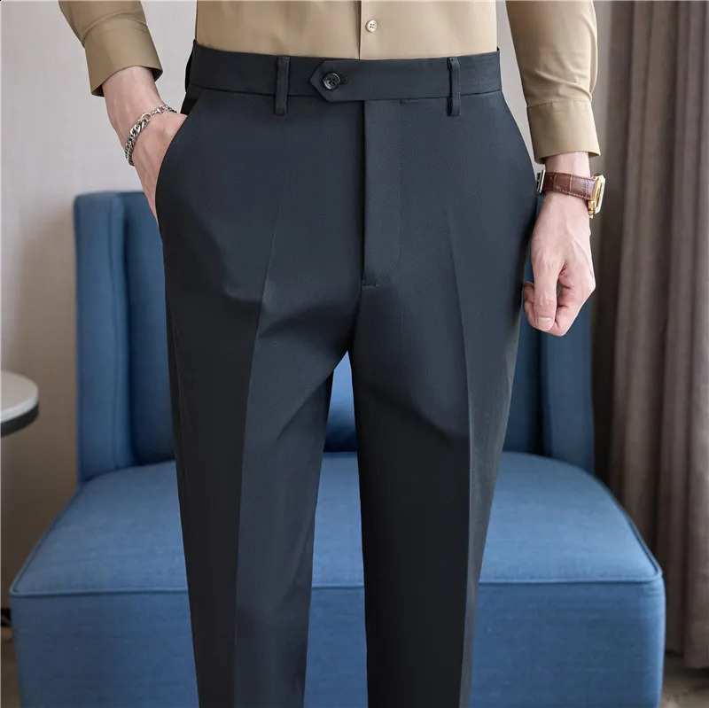 Men Suit Pants 2024 Elastic Slim Fit Formal Dress Pants Solid Casual White Trousers Pantalon Homme Wedding Party Men Clothing 250122