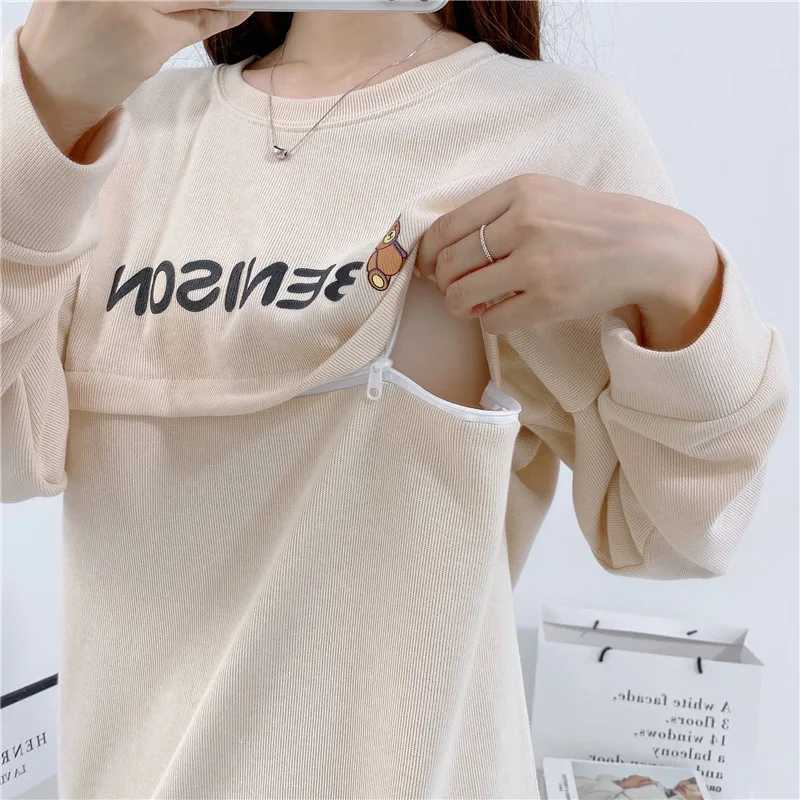Maternity Nursing Sweatshirt Loose Sweatshirt Pullover Breastfeeding Clothe Autumn Cotton Jacket For Nursing Mothers Maternitty W250207