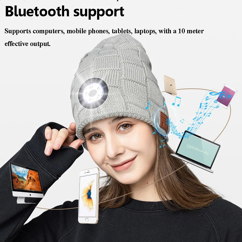 Warm Bluetooth 5.0 Headphones Outdoor LED Light Music Hat with MIC for Handsfree Easy to Disassemble Washable Birthday Gifts 250120