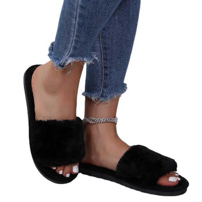 2022 New Women Winter House Furry Slippers N-Slip Casual Indoor Flats Floor Shoes Ladies Flip Flops Warm Shoes Solid ColorsXJ250207